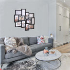 Rama foto de perete, colaj de 12 fotografii, 50x59cm, negru