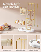 SONGMICS Stand suport pentru depozitare si expunere bijuterii, otel, 11x20x32 cm, auriu