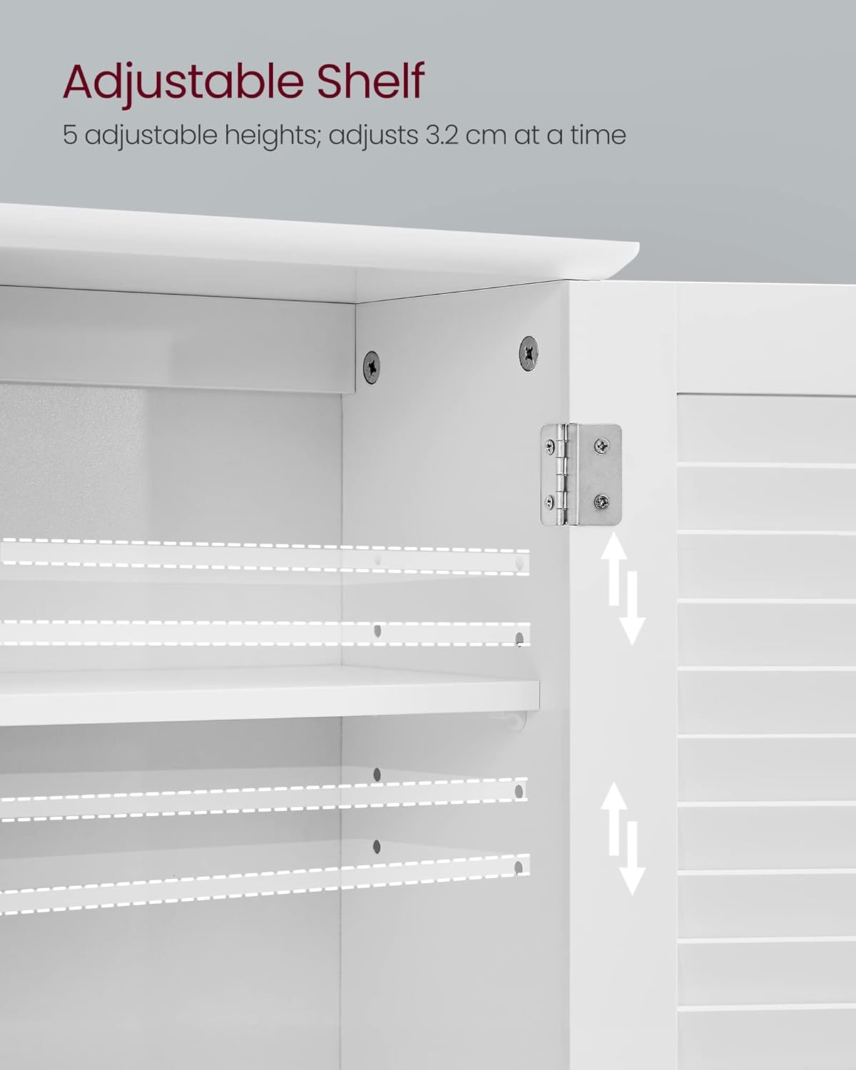 VASAGLE Dulap de perete pentru baie, cu raft reglabil si 2 usi, 20x60x70 cm, alb