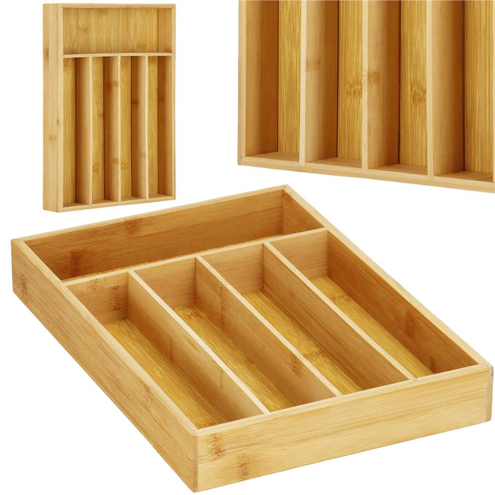 Organizator tacamuri si ustensile bucatarie, bambus, 25x35x5cm