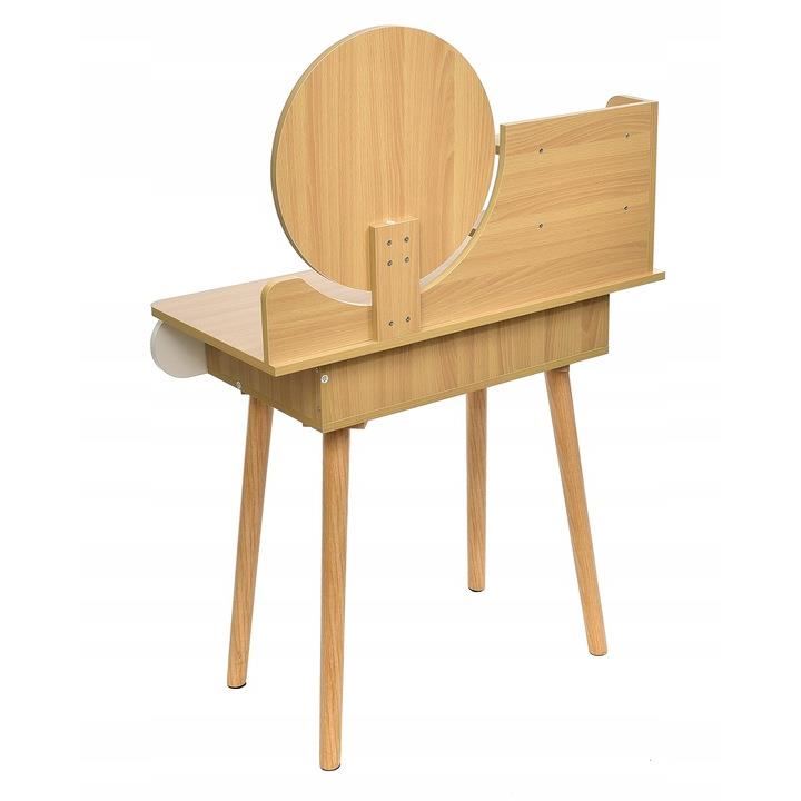 Masa de toaleta si machiaj Ravena, alb fag, cu 2 sertare, oglinda, 80x40x122 cm