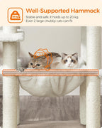 FEANDREA Ansamblu de joaca pisici, tip copac, cu culcusuri, ascunzatoare si hamac, 55x45x138 cm, alb si gri