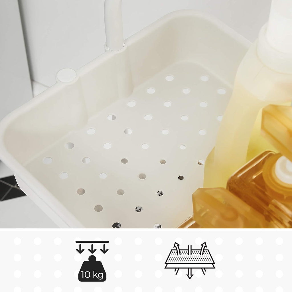 SONGMICS Carucior de depozitare pe roti, pentru bucatarie sau baie, cu 3 nivele, 42x34x86 cm, alb