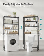 SONGMICS Raft de depozitare pentru baie, suprapunere peste masina spalat sau vas WC, 30x83x176 cm, negru