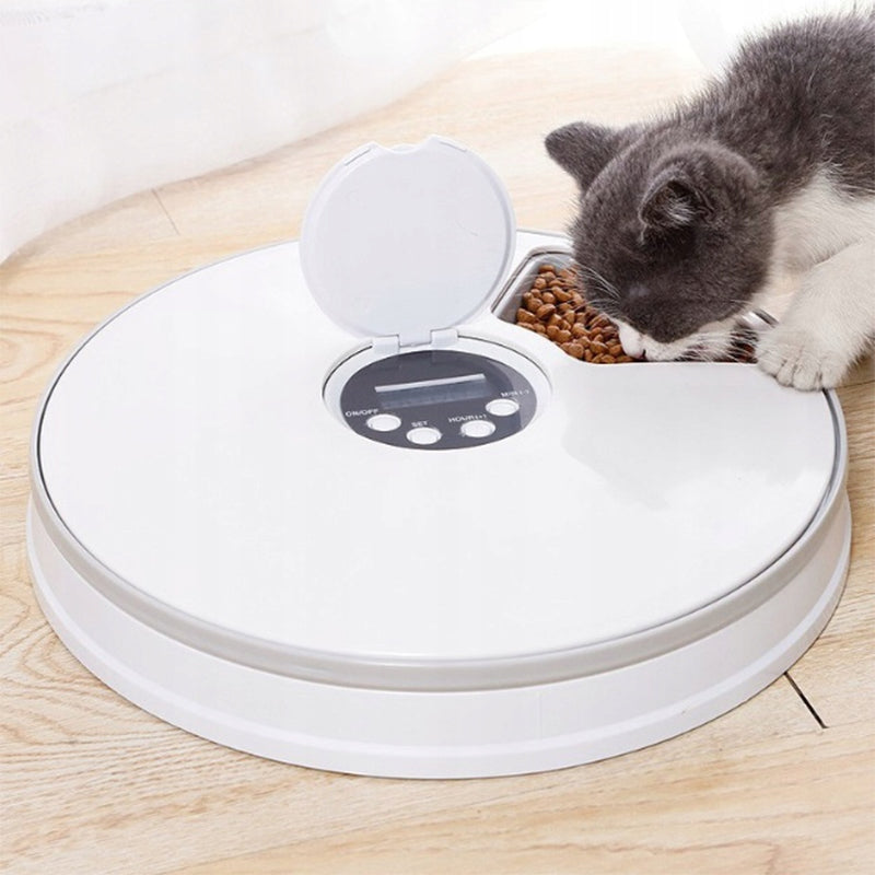 Hranitor automat pentru caini si pisici, sunet hranire, capacitate dispenser 6x70gr, cu display digital