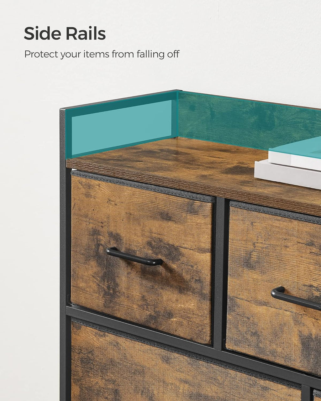 SONGMICS Comoda cu cadru metalic si 7 sertare din textil, stil industrial, 98x29x85cm, maro rustic si negru