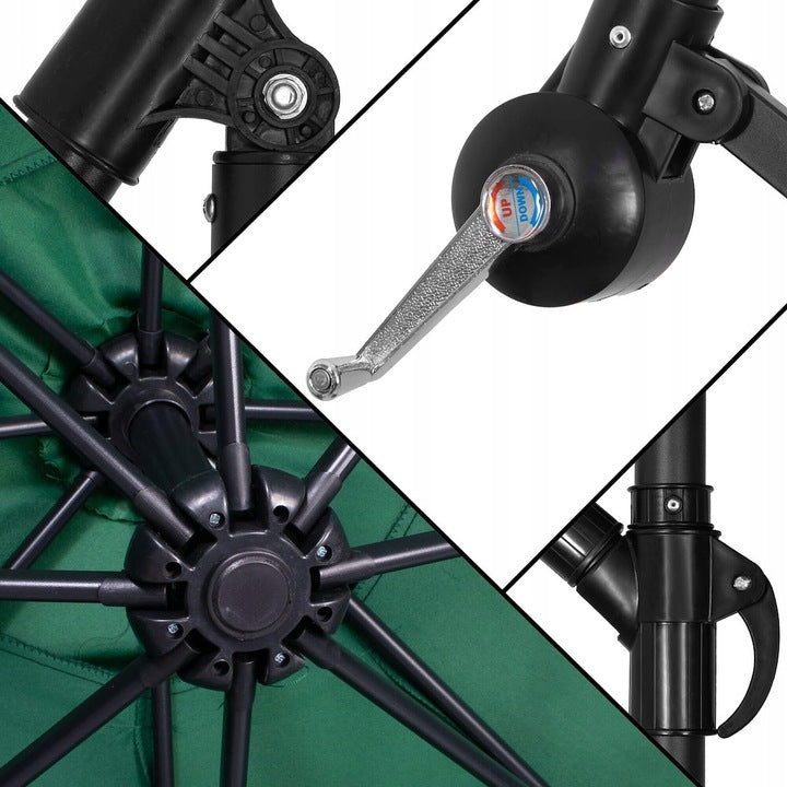 Umbrela de gradina cu brat lateral banana, cu husa, 300cm, verde