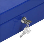 Caseta pentru bani tip cutie de valori, compartimentanta, cu cheie, metal, 25x20x9cm, albastru