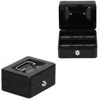 Caseta pentru bani tip cutie de valori, compartimentanta, cu cheie, metal, 15x12x8cm, negru