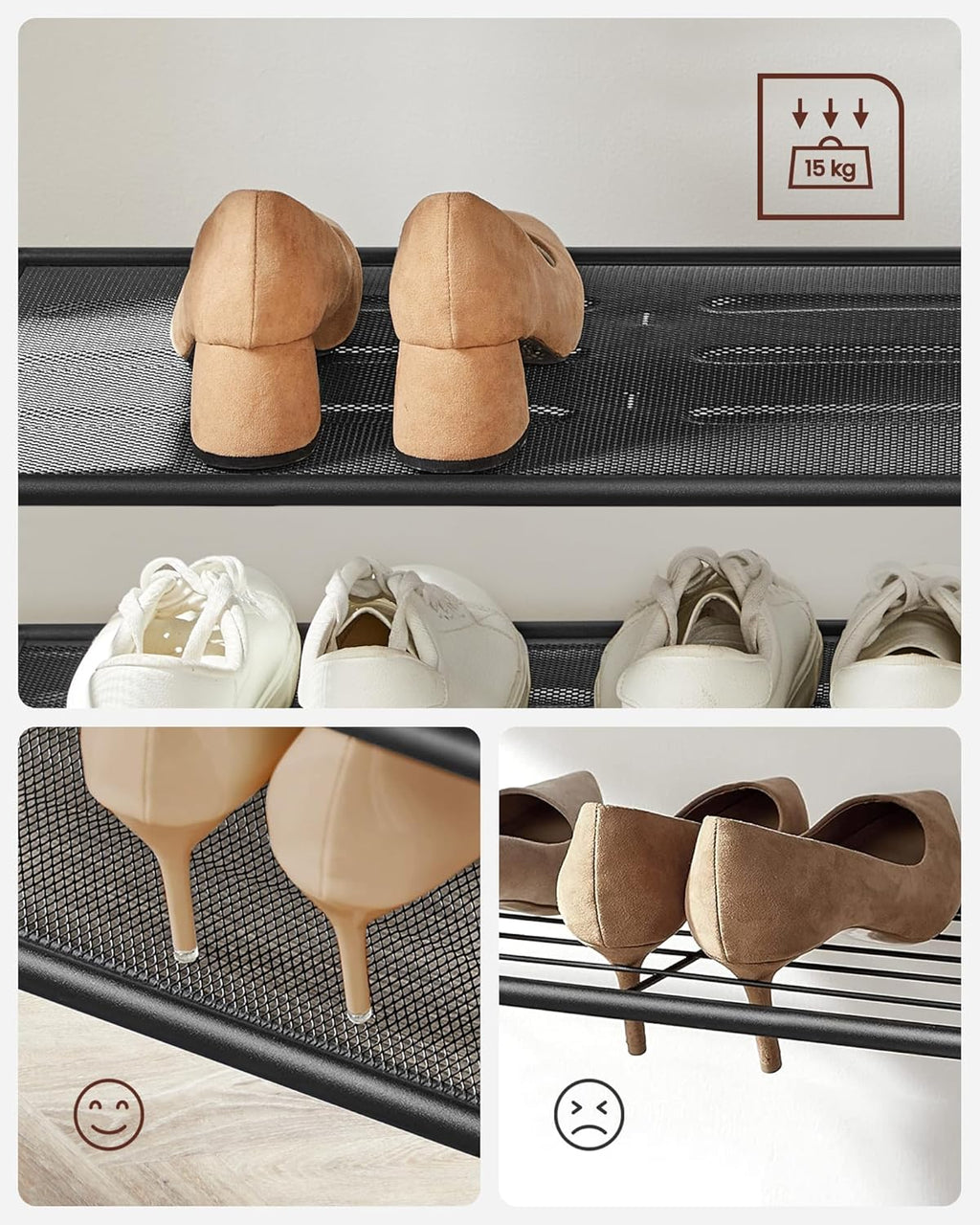 VASAGLE Cuier cu rafturi depozitare pantofi si oglinda, industrial, 35x98x180 cm, maro rustic si negru