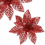 Set 10 ornamente pentru bradul de Craciun, stea Poinsettia, 10cm, rosu