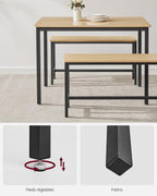 VASAGLE Masa de bar cu 2 banci, design industrial, 110x70x75 cm, stejar natur