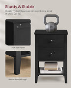 VASAGLE Set de 2 noptiere din bambus, cu 2 sertare, 35x40x60 cm, negru