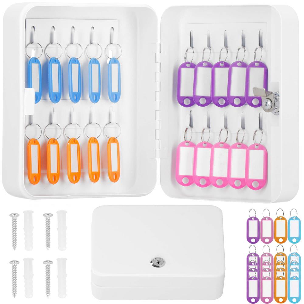 Cutie metalica din otel pentru 20 chei, echipata, 20x16x7.5cm, alba