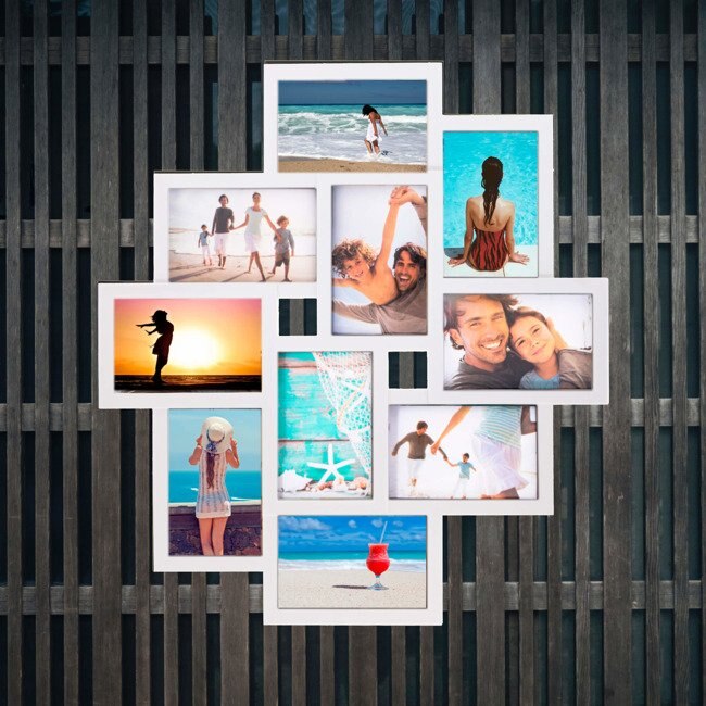 Rama foto de perete, colaj de 10 fotografii, 48x53cm, alb