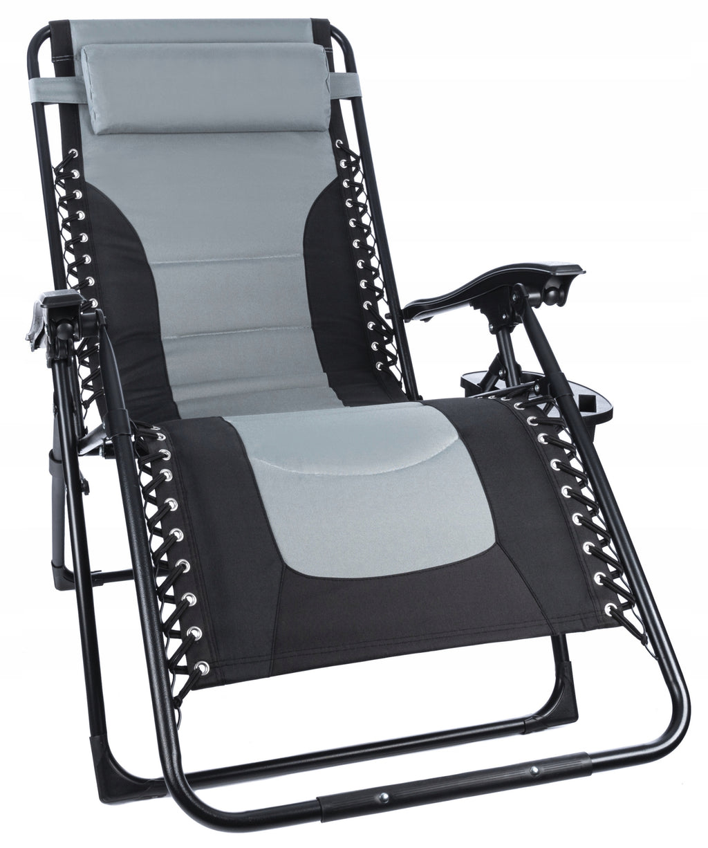 Sezlong scaun pliant plaja sau gradina, Siesta, gravitatie zero, cu tetiera, 175x75x110 cm, negri gri