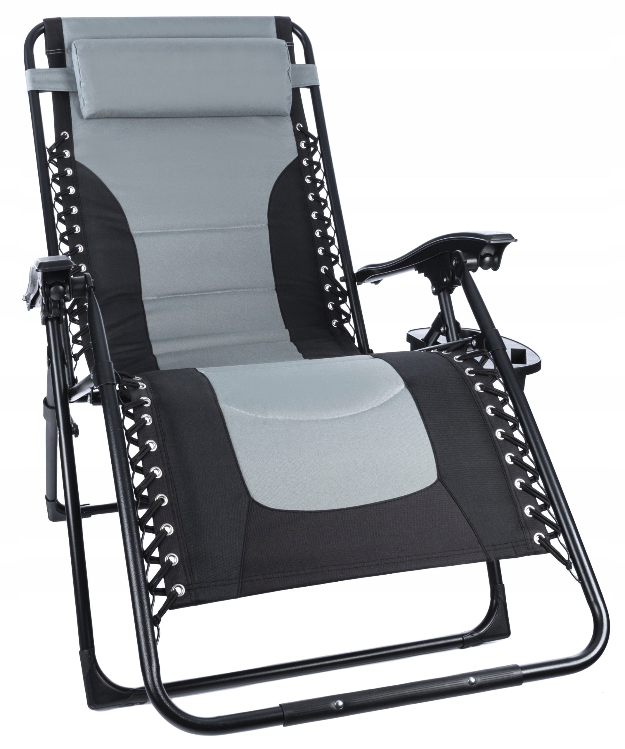 Sezlong scaun pliant plaja sau gradina, Siesta, gravitatie zero, cu tetiera, 175x75x110 cm, negri gri
