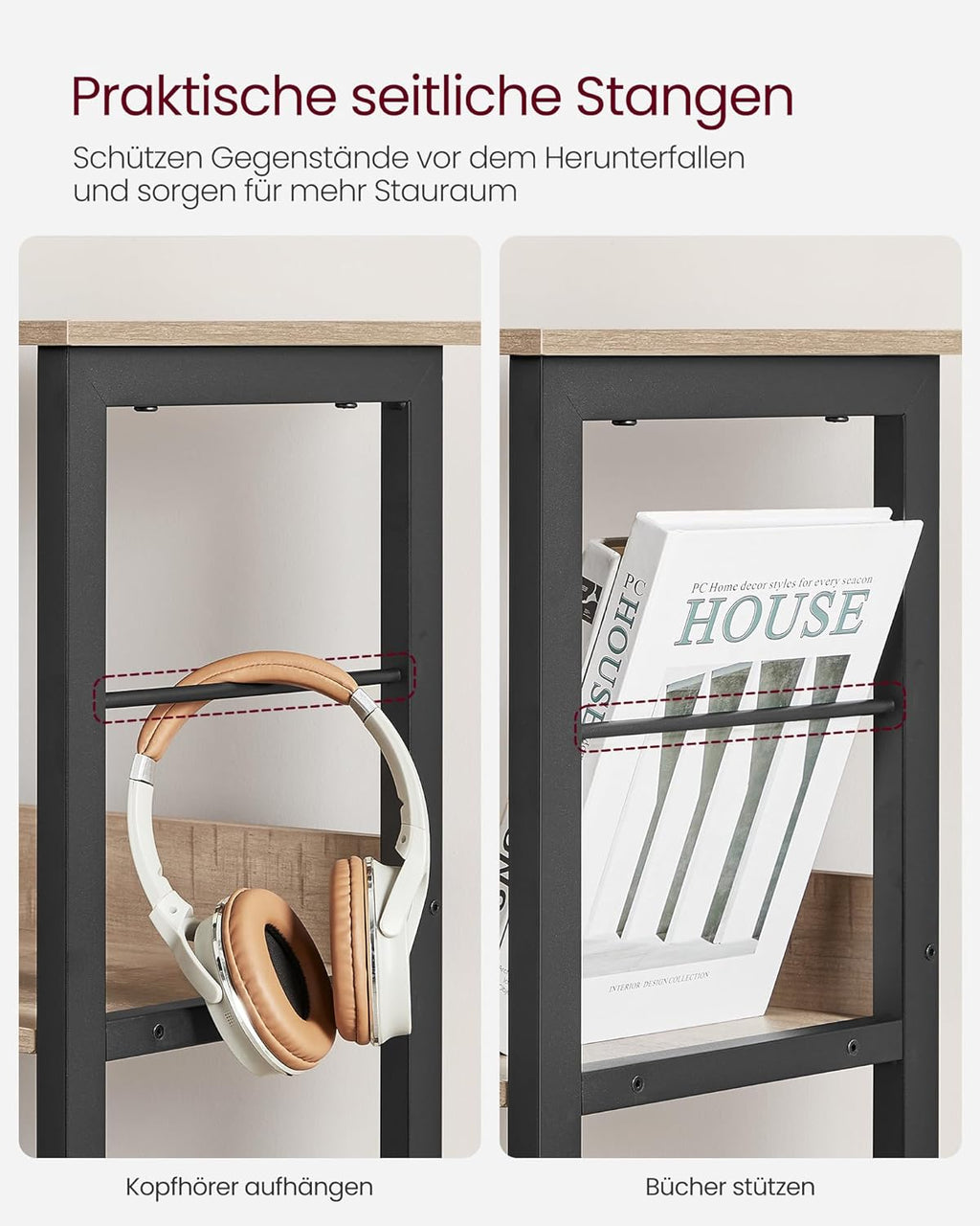 VASAGLE Biblioteca, raft cu 6 unitati de depozitare, din lemn, 33x120x80 cm, gri stejar