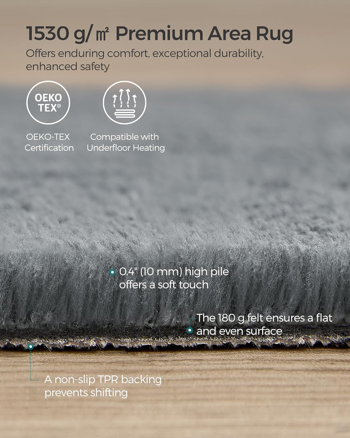 SONGMICS Covor decorativ antiderapant, lavabil la masina, 120x170 cm, gri