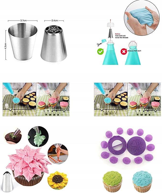 Set patiserie cu platou rotativ, 137 piese cu sabloane pentru ornarea prajiturilor