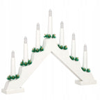 Lumanari decorative de Craciun, stand de lemn, 7 becuri tip LED, culoare alba
