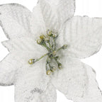 Set 10 ornamente pentru bradul de Craciun, stea Poinsettia, 13cm, gri argintiu