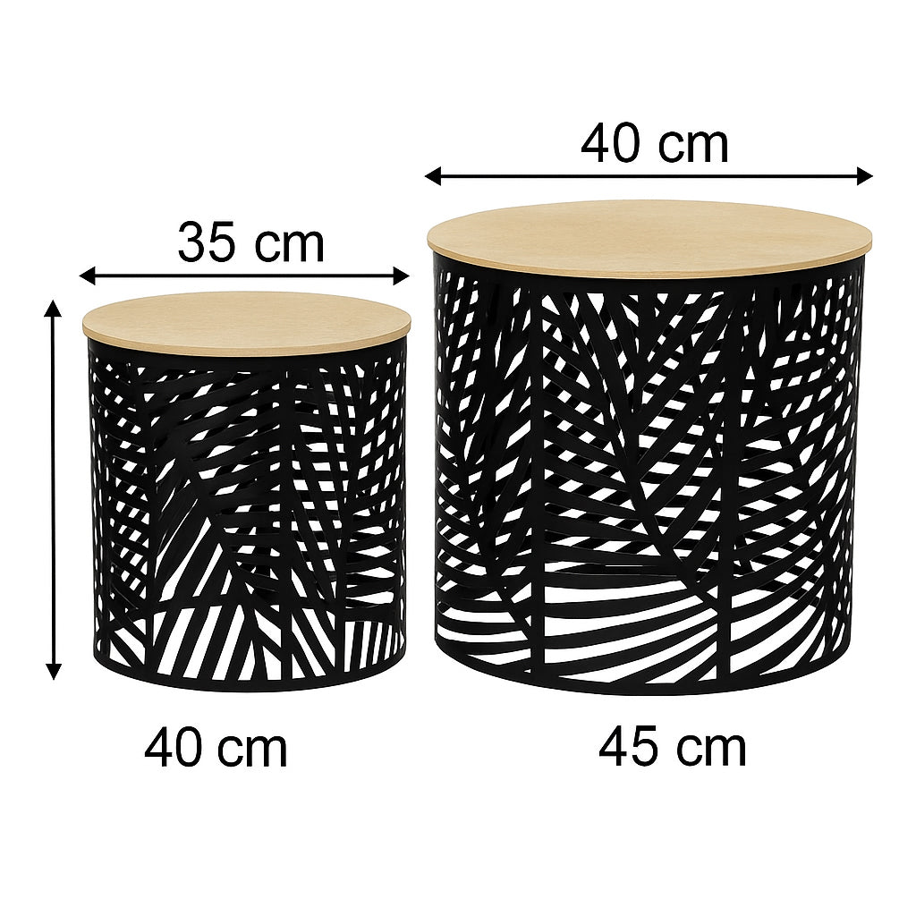 Set 2 masute cafea Atmosphera Akira, 39x45 cm si 35x40 cm, structura metalica, negru