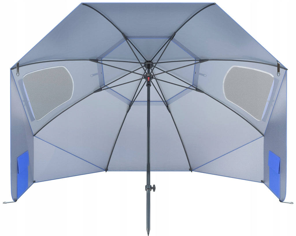 Umbrela plaja 3in1 215x205 cm, cu paravan lateral, fereastra si husa transport, material UV, albastru
