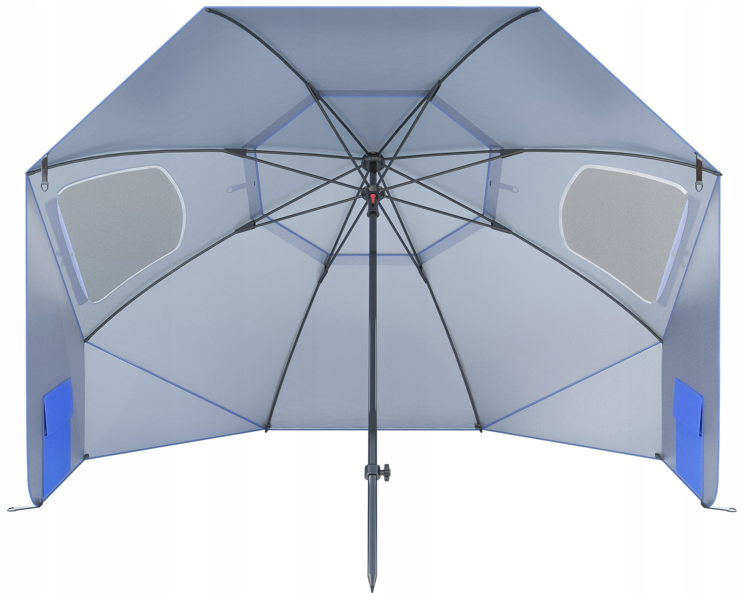 Umbrela plaja 3in1 215x205 cm, cu paravan lateral, fereastra si husa transport, material UV, albastru