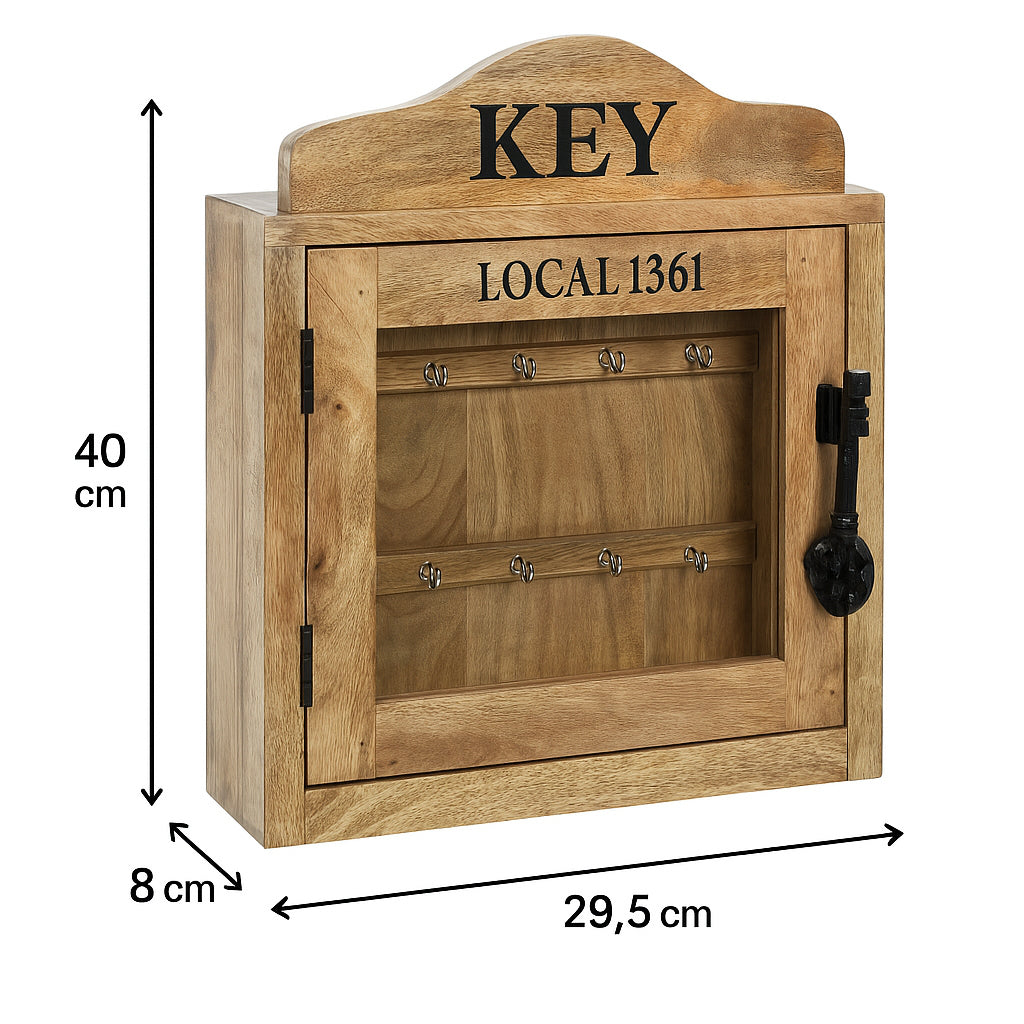 Cutie de chei Atmosphera Amalia cu 10 carlige, 30x40 cm, lemn masiv, design vintage, natur