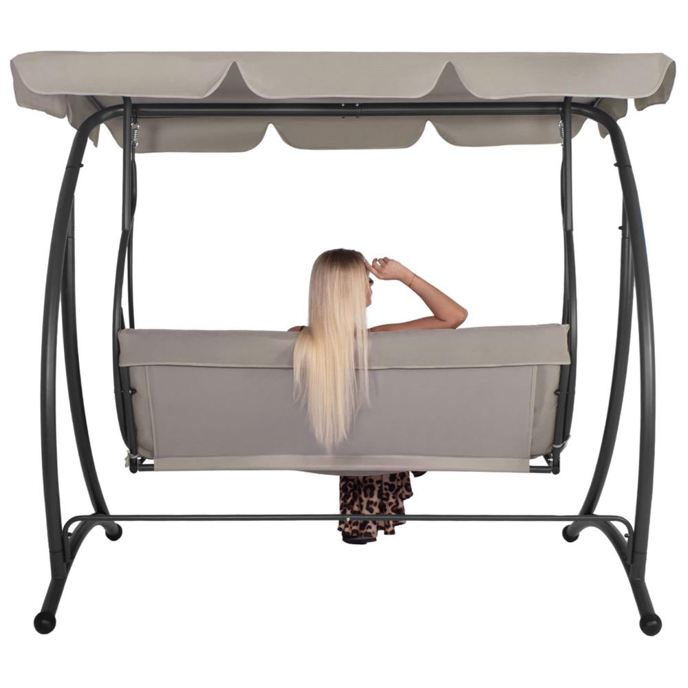 Leagan de gradina 190x115x176 cm, pentru 3 persoane, copertina reglabila, perne incluse, cadru otel si material impermeabil, bej