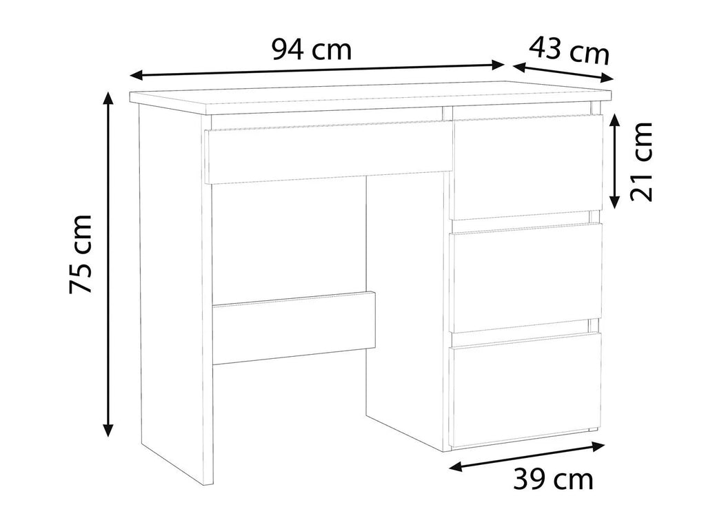 Birou calculator Beta 3 cu 4 sertare, 94x43x75 cm, finisaj alb