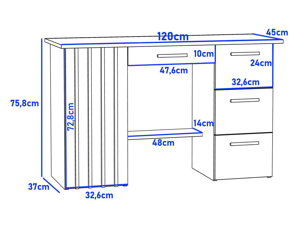 Birou Montana B120 cu 4 sertare si 1 usa, 120x45x76 cm, stejar craft si negru