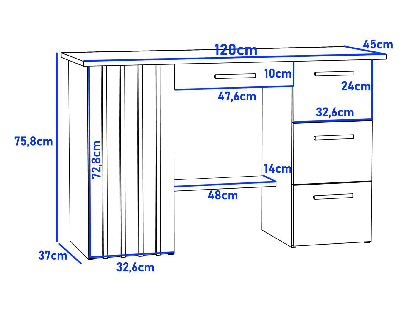 Birou Montana B120 cu 4 sertare si 1 usa, 120x45x76 cm, stejar craft si negru