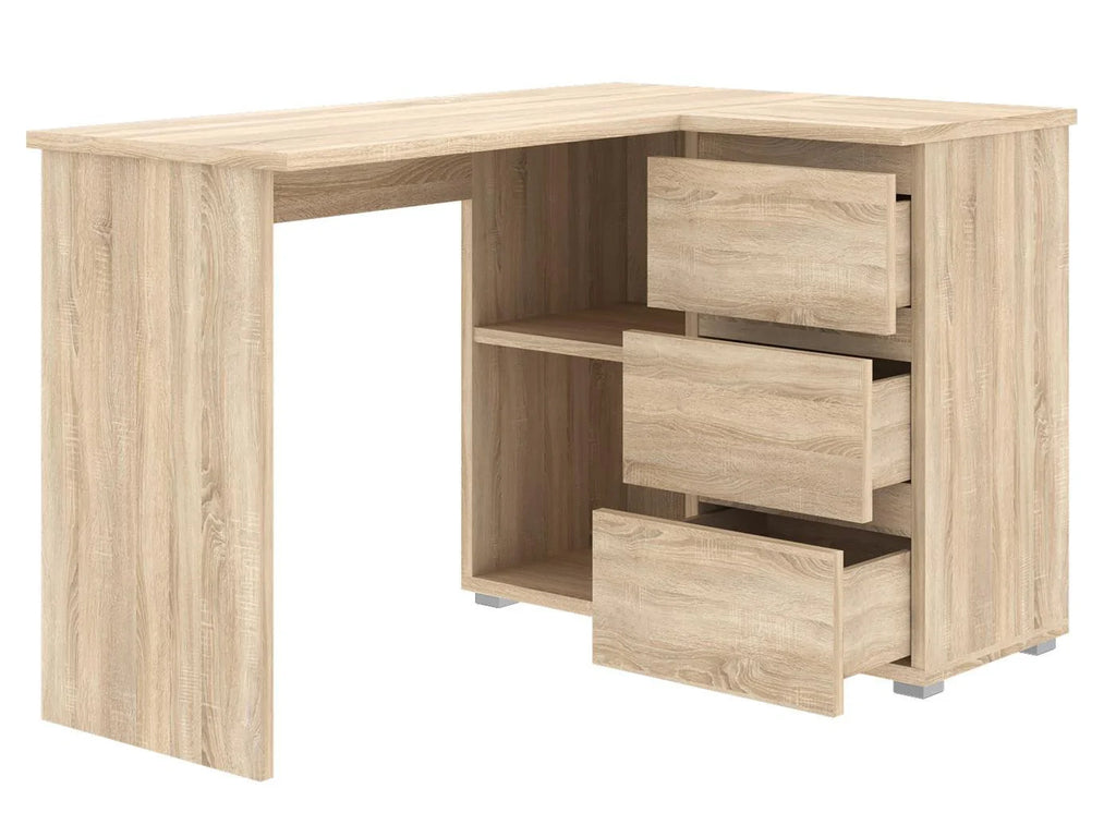 Birou colt Norge cu 3 sertare si 2 rafturi, 124x89x75 cm, stejar