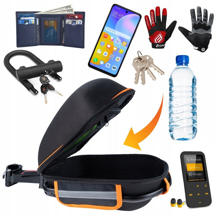 Geanta bicicleta cu prindere pe portbagaj tija sa 28x19x17 cm, 10L, poliester, borseta spate cu suport aluminiu, negru