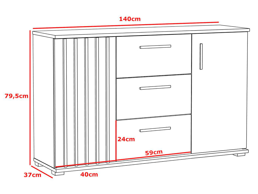 Comoda moderna cu 3 sertare si 2 usi, 140x38x80 cm, finisaj negru craft