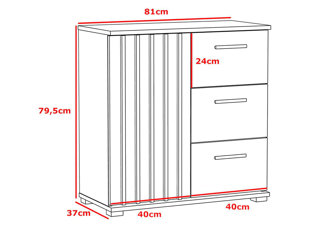 Comoda Montana 80 cu 3 sertare si 1 usa, 81x37x80 cm, negru si stejar craft