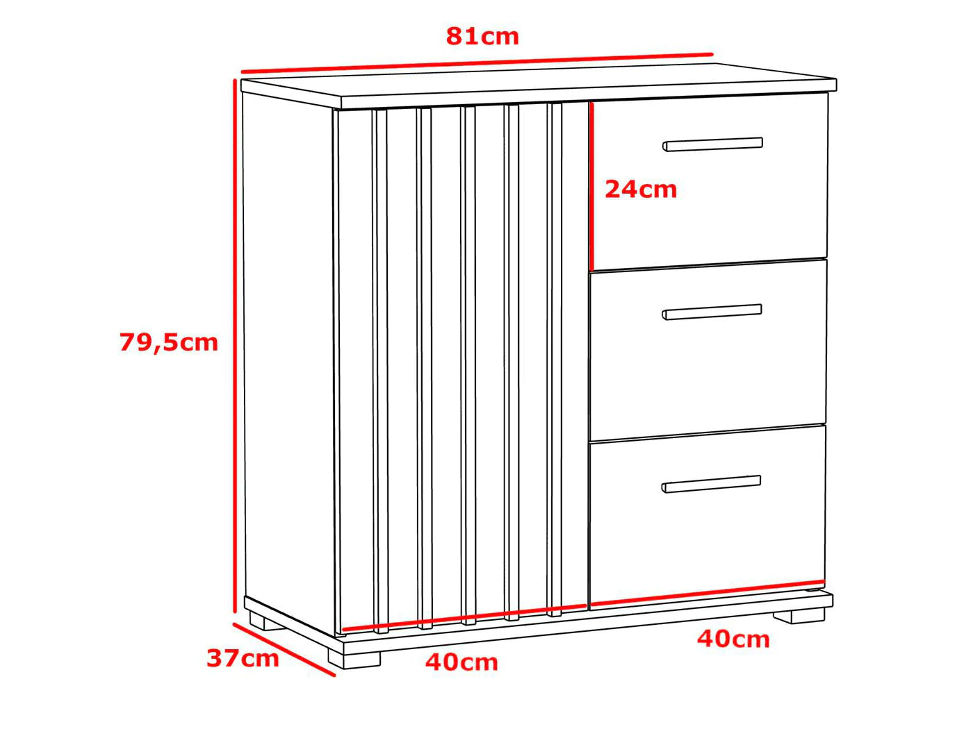 Comoda Montana 80 cu 3 sertare si 1 usa, 81x37x80 cm, negru si stejar craft