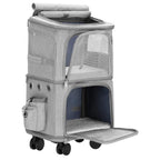 Carucior tip troller pentru transport animale, dublu cu 2 compartimente separate, maxim 22 kg, 55x34x26 cm, gri
