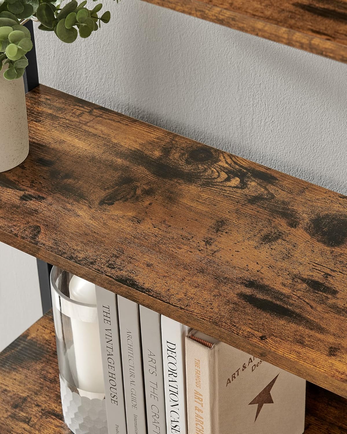 VASAGLE Biblioteca 60x24x186 cm, 6 rafturi, stil industrial, PAL si otel, maro rustic-negru