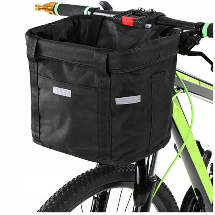 Cos bicicleta fata 34x24x25 cm, aluminiu si material textil, sistem click, cu husa ploaie, negru