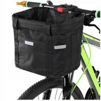 Cos bicicleta fata 34x24x25 cm, aluminiu si material textil, sistem click, cu husa ploaie, negru