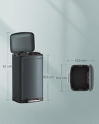 SONGMICS Cos de gunoi 34x25x61 cm, 30L, cu pedala, capac soft-close si galeata detasabila, verde-gri