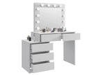 Masa de toaleta si machiaj Adele cu 5 sertare si oglinda 12 LED, 113x47x142 cm, alb