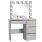 Masa de toaleta si machiaj Hollywood cu oglinda LED si 4 sertare, 94x43x140 cm, gri beton