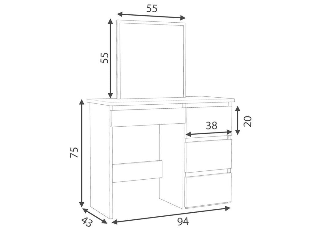 Masa de toaleta si machiaj Beta cu oglinda si 4 sertare, 94x43x130 cm, finisaj sonoma