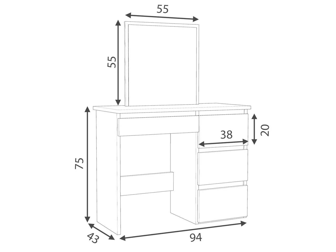 Masa de toaleta si machiaj Beta cu oglinda si 4 sertare, 94x43x130 cm, finisaj sonoma