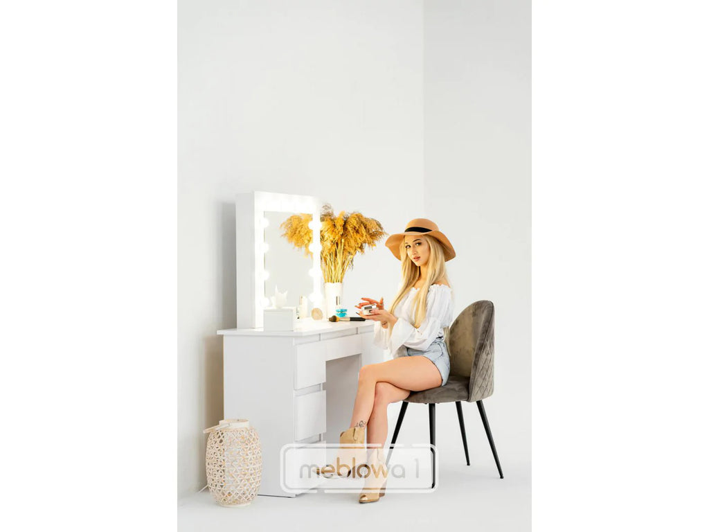 Masa de toaleta si machiaj cu oglinda LED si 7 sertare, 120x43x140 cm, alb