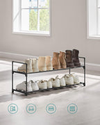 SONGMICS Suport pantofi 92x30x34 cm, 2 niveluri, suprapozabil, structura metalica, negru